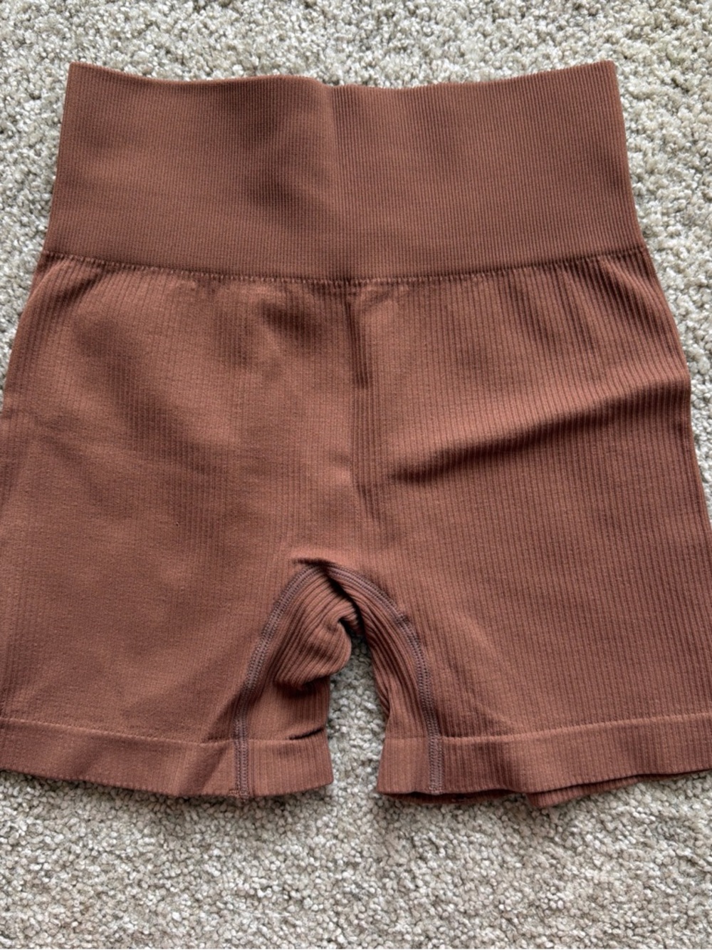 OQQ Brown Ribbed High Waisted Biker Shorts